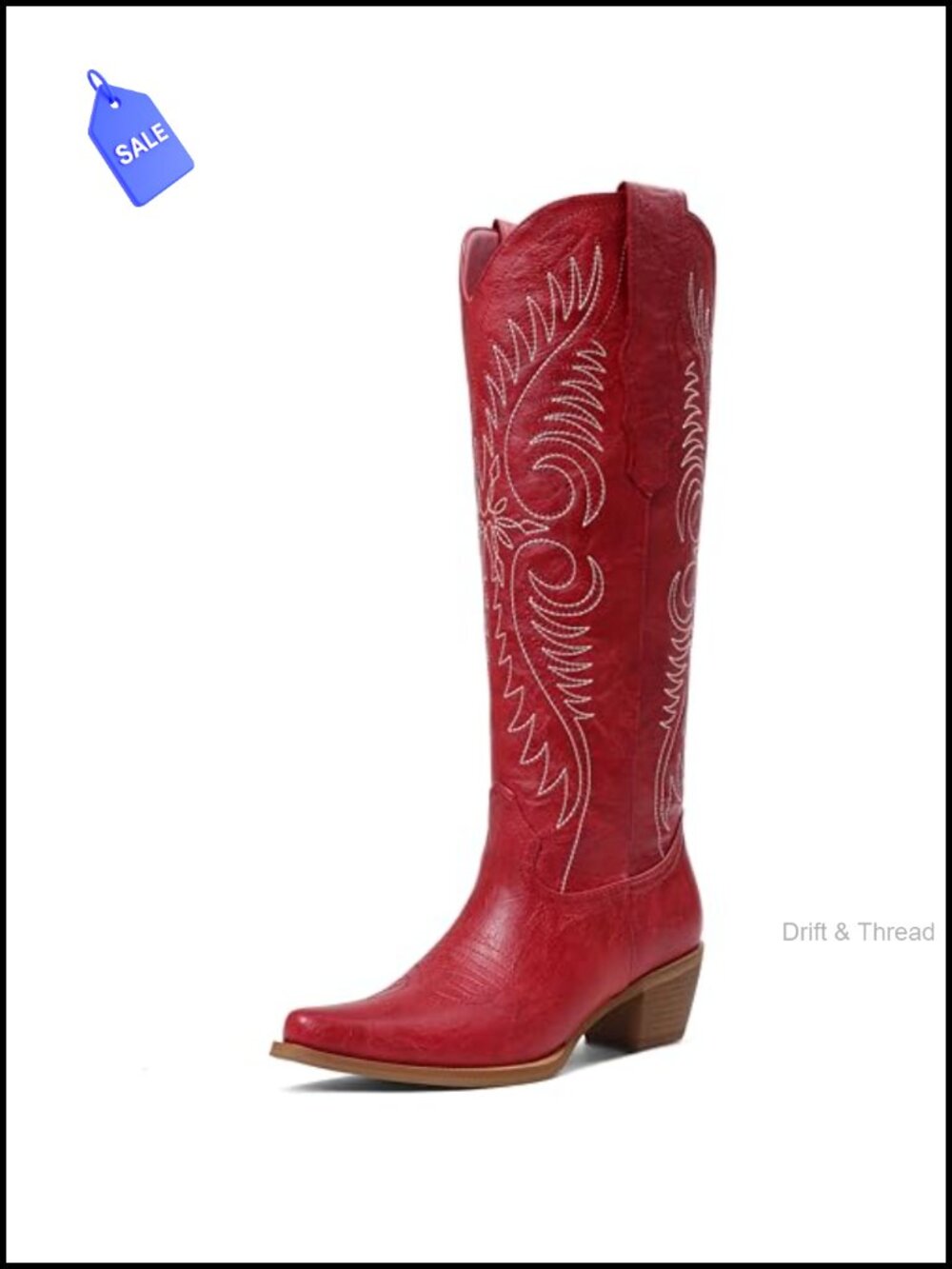Women's Knee High Cowgirl Boots Western Faux Leather Block Heel Mid Calf
